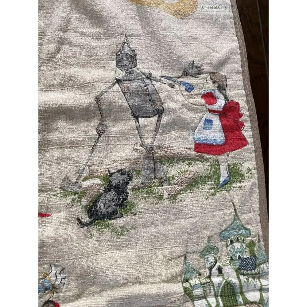 Vtg Wizard Of Oz Blanket Barkcloth Dorothy Toto Scarecrow Lion 40